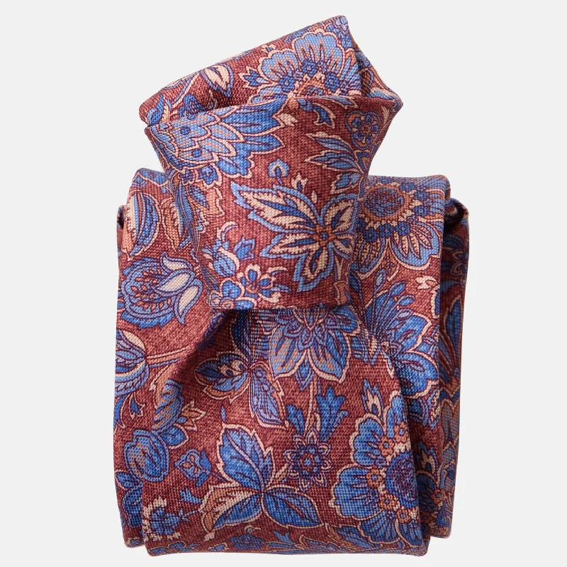 vibrant silk necktie sets for corporate events-Catania - Printed Silk Tie - Blue & Brick Red