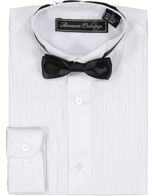 premium silk necktie combinations for weddings-Boys White Tuxedo Shirt and Bowtie Set