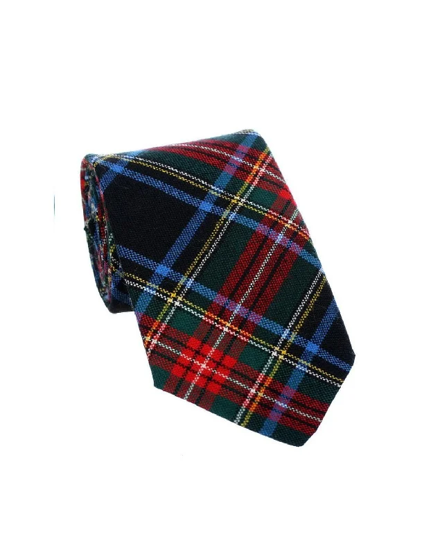 luxury silk necktie combinations for wedding celebrations-100% Wool Tartan Neck Tie - Black Stewart Modern