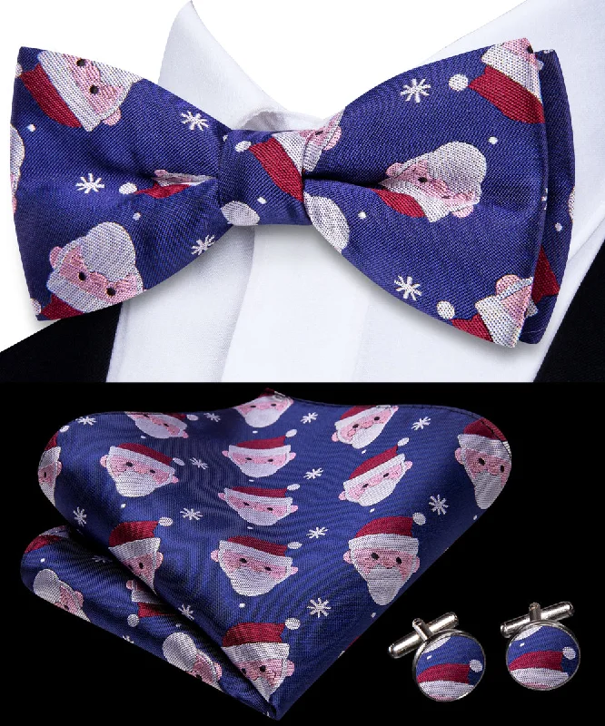 luxury silk wedding bow tie options-$9.99 Christmas BluePurple Santa Claus Novelty Pre-tied Bowtie Pocket Square Cufflinks Set