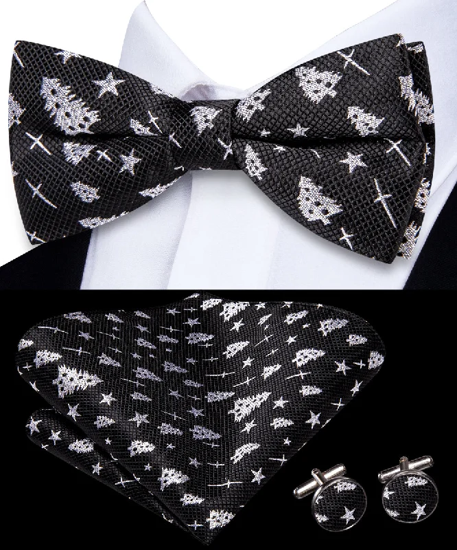 premium silk necktie ideas for wedding events-$9.99 Ties2you Black Tie Christmas Silver Tree Novelty Pre-Tied Bow Tie Pocket Square Cufflinks Set