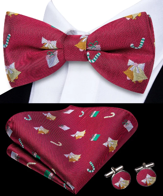 trendy silk necktie patterns for weddings-$9.99 Ties2you Red Tie Novelty Christmas Candy Cane Pre-Tied Bow tie Pocket Square Cufflinks Set