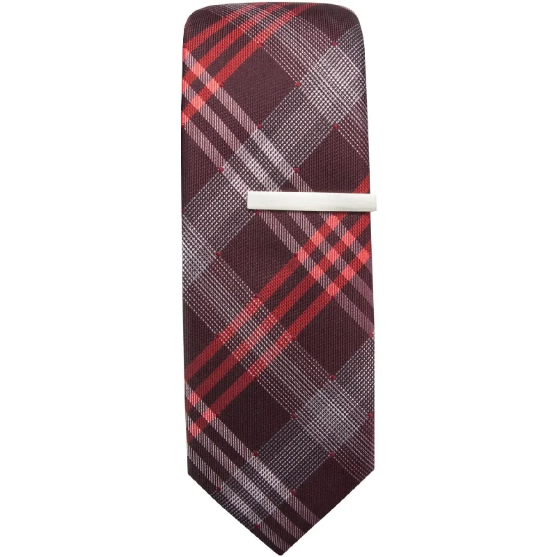 luxury silk necktie combinations for business wear-Alfani Mens Plaid Self-tied Necktie, Red, One Size - One Size