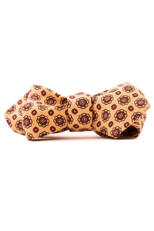 luxury silk wedding necktie options for men-Buff & Red Micropattern Madder Silk Bow Tie