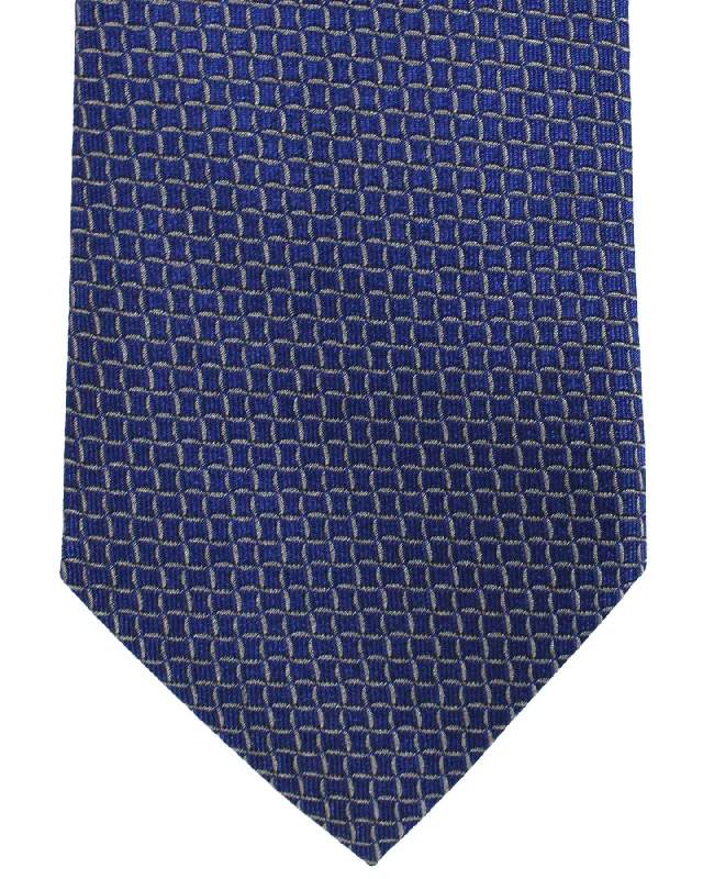 affordable silk necktie combinations for wedding celebrations-Armani Silk Tie Lapis Blue Gray-Silver Micro Pattern SALE