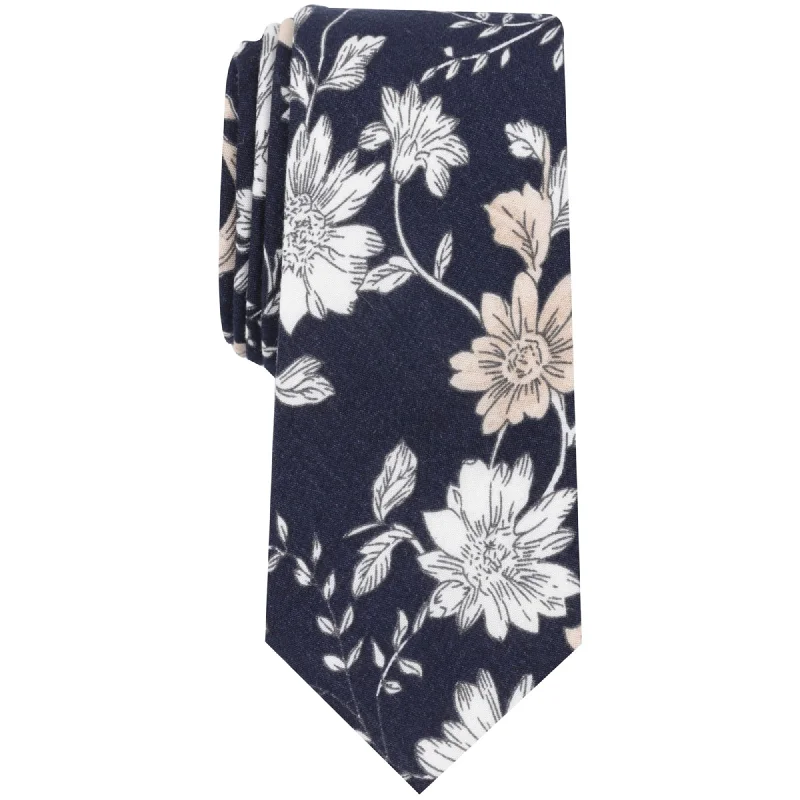 affordable silk necktie designs for office meetings-bar III Mens Floral Self-tied Necktie, Blue, One Size - One Size