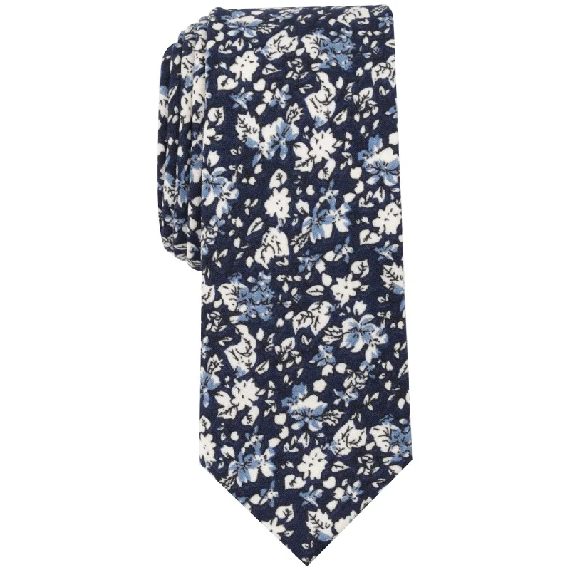 luxurious silk necktie sets for wedding events-bar III Mens Mini Floral Self-tied Necktie, Blue, One Size - One Size