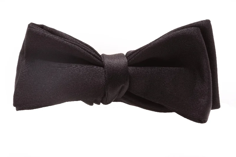 stylish silk necktie patterns for business wear-Black Batwing Silk Satin Bow Tie