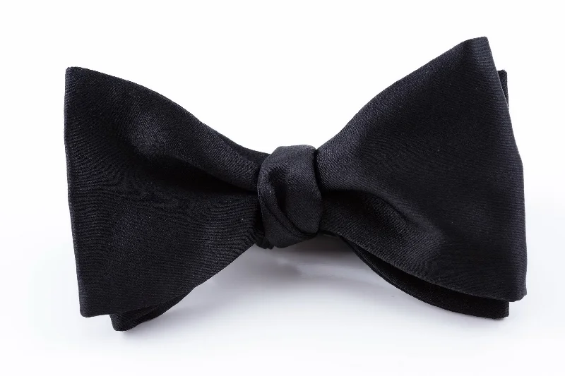 classic silk necktie designs for office wear-Black Silk Satin Butterfly Self-Tie Bow Tie