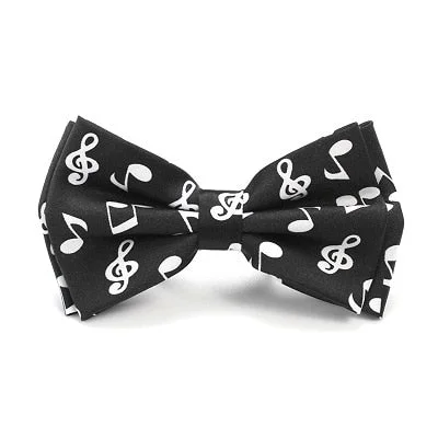 stylish silk wedding necktie options for men-Classy Men Black Musical Note Pre-Tied Bow Tie