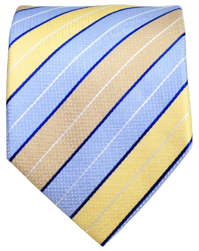 classic silk necktie sets for office meetings-Blue and Yellow Striped Men's Tie