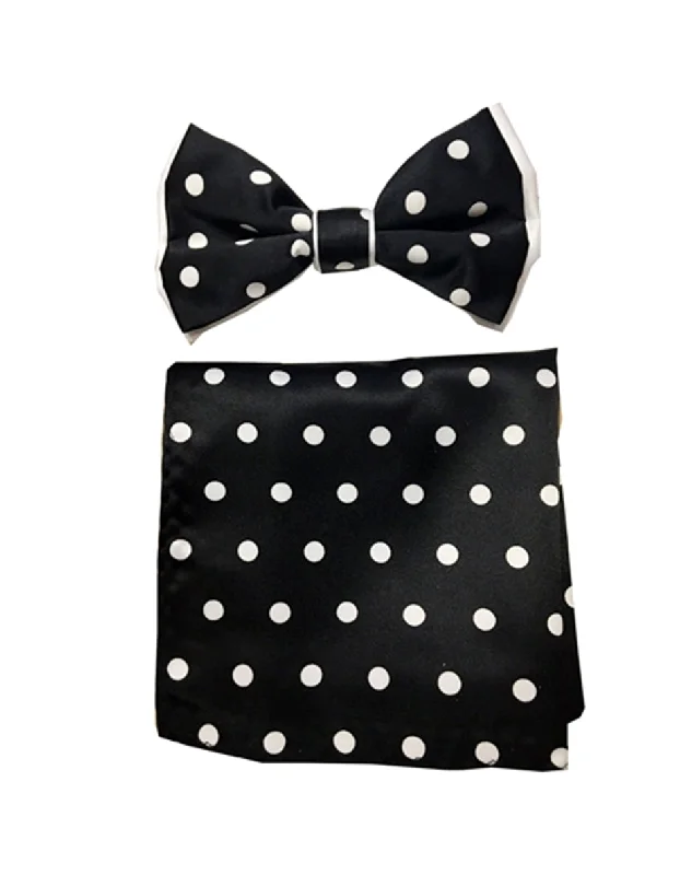 vibrant silk necktie sets for office meetings-Black & White Polka Bow Tie Set