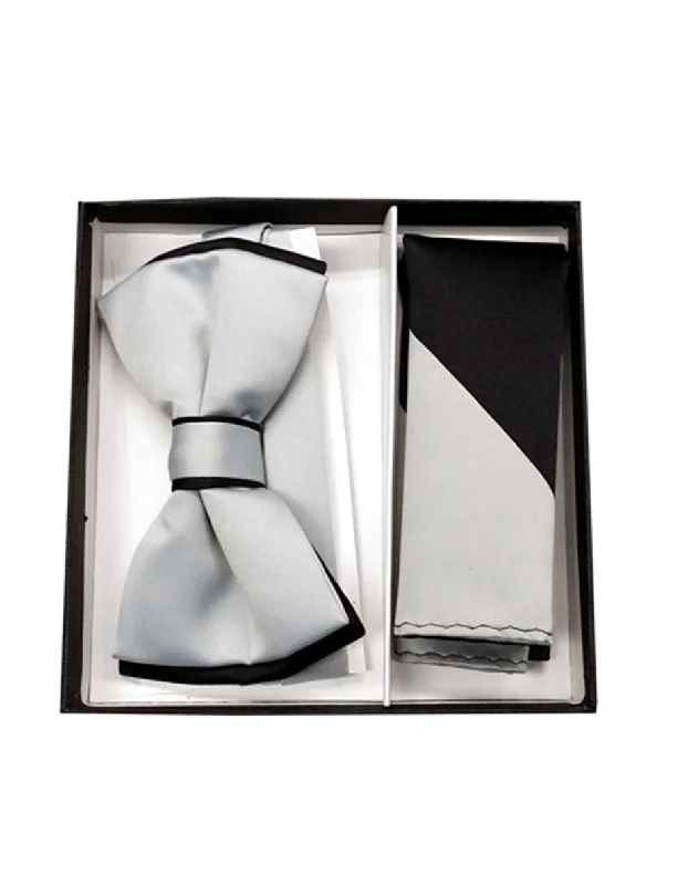 premium silk bow ties for business wear-Silver & Black Bow Tie Set