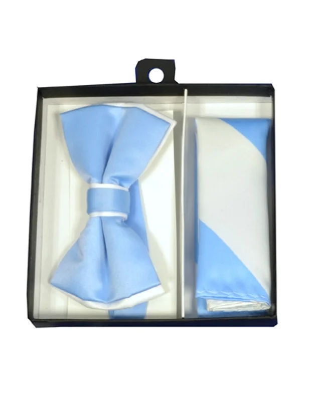 high-end silk necktie combinations for office wear-Sky Blue & White Bow Tie Set