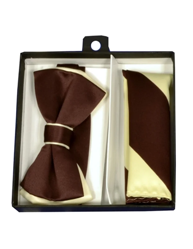 affordable silk necktie designs for office meetings-Brown & Cream Bow Tie Set