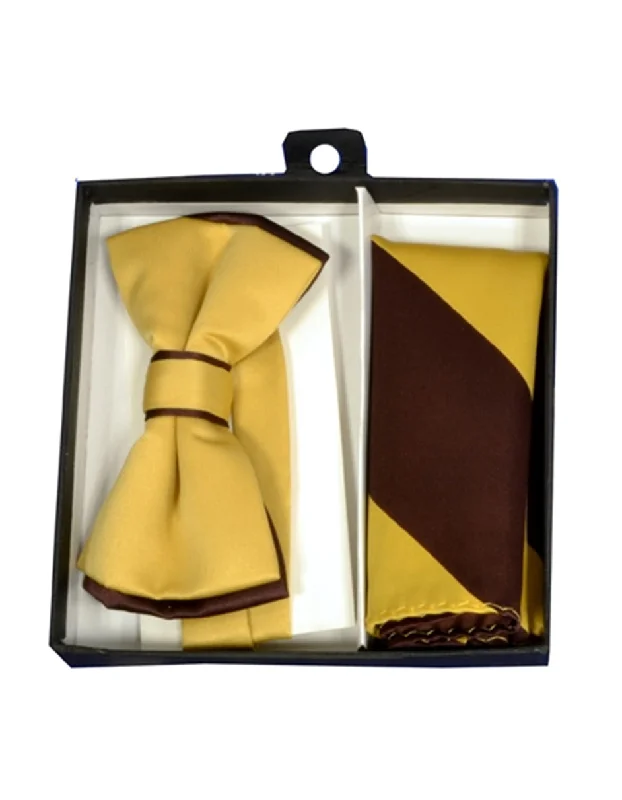 best silk necktie ideas for corporate wear-Yellow & Brown Bow Tie Set