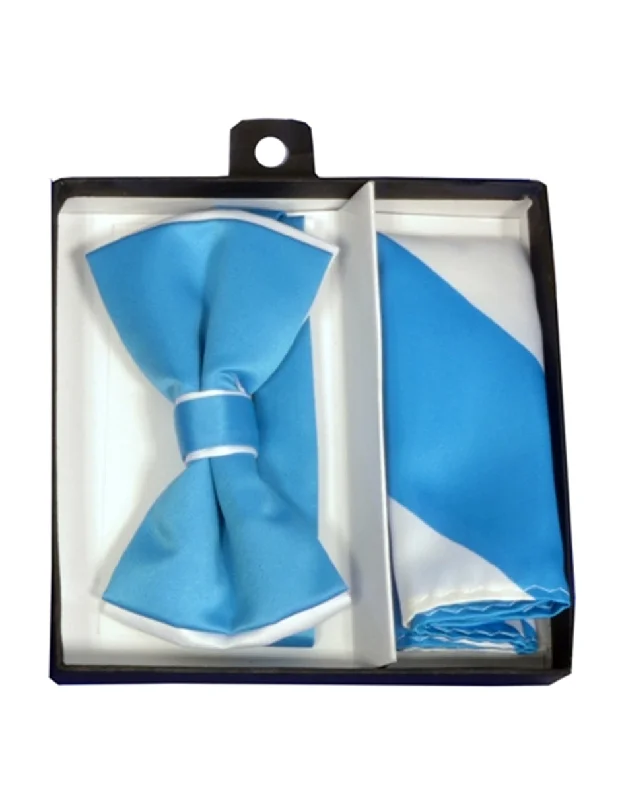 trendy silk necktie ideas for weddings-Turquoise & White Bow Tie Set