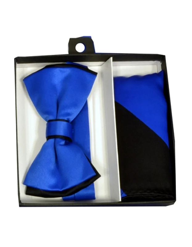 luxury silk necktie patterns for wedding celebrations-Royal Blue & Black Bow Tie Set