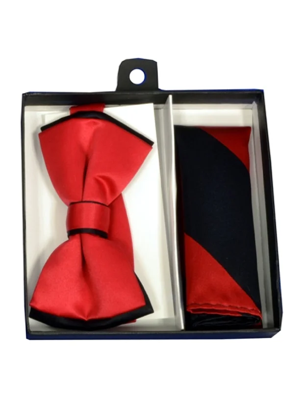 premium silk necktie sets for business meetings-Red & Black Bow Tie Set