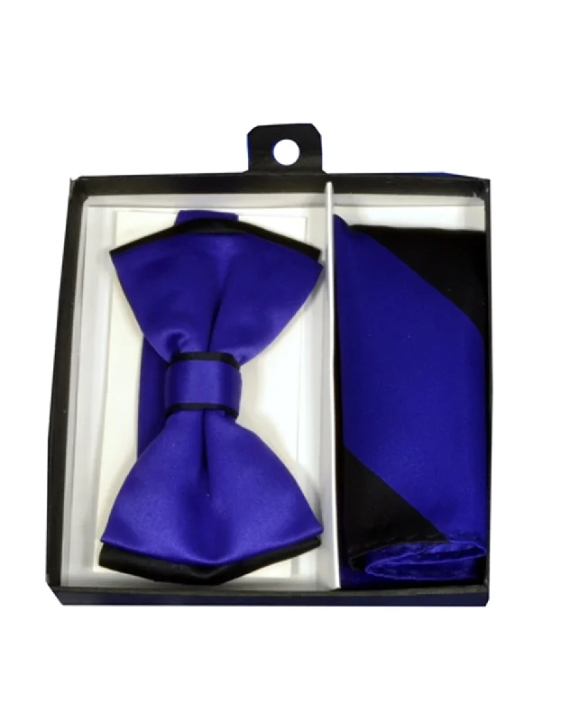 vibrant silk necktie combinations for corporate wear-Indigo & Black Bow Tie Set