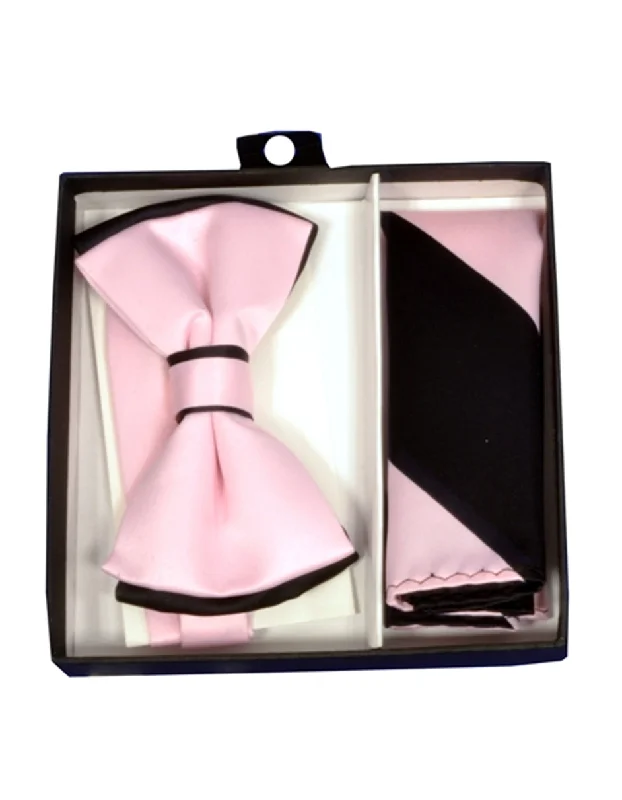 affordable designer silk necktie combinations-Pink & Black Bow Tie Set