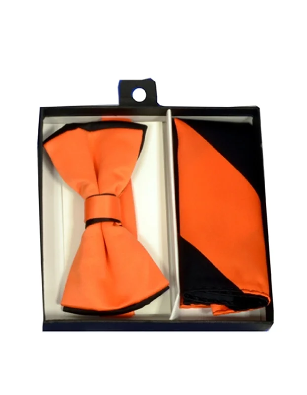 affordable designer silk necktie combinations-Orange & Black Bow Tie Set