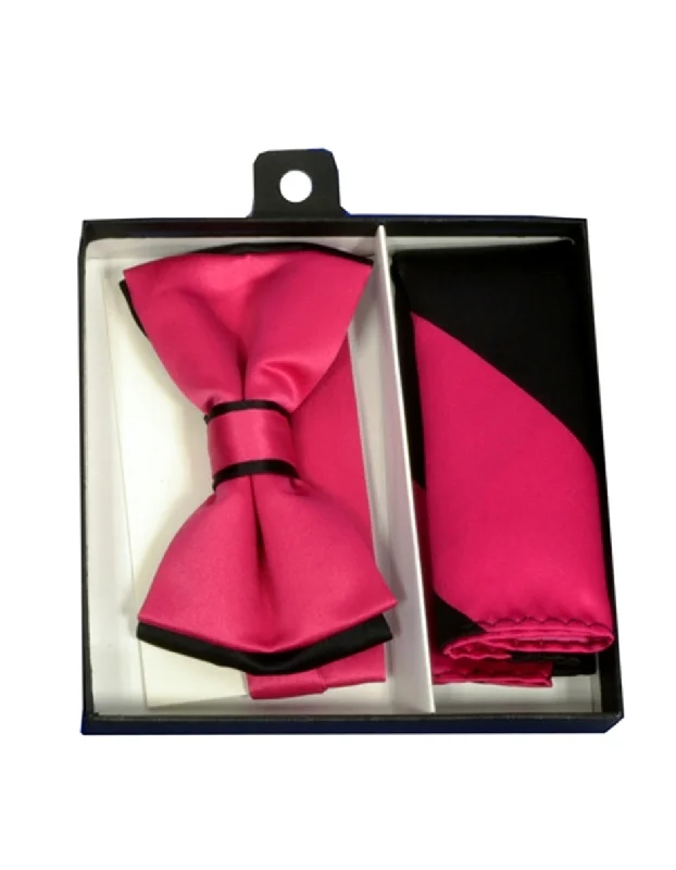 affordable silk wedding neckties for men-Fuchsia & Black Bow Tie Set