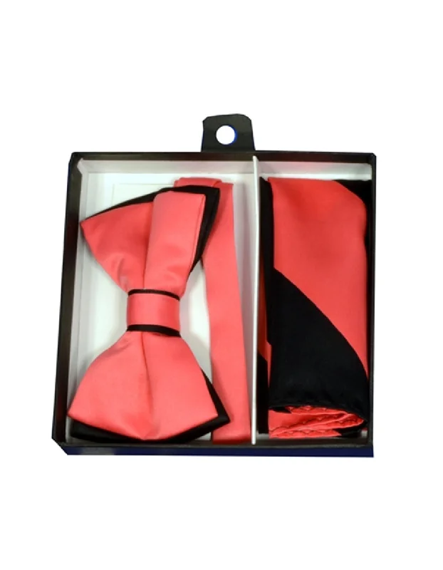 premium silk necktie patterns for office events-Coral & Black Bow Tie Set