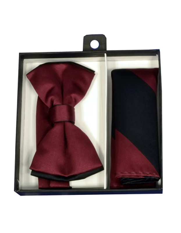 vibrant silk wedding tie colors for business wear-Burgundy & Black Bow Tie Set