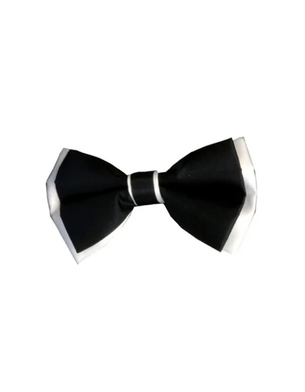 trendy silk wedding necktie ideas for men-Black & White Bow Tie Set