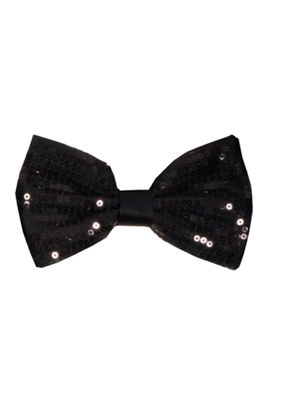 premium silk necktie designs for wedding events-Black Sequin Pre-Tied Bow Tie