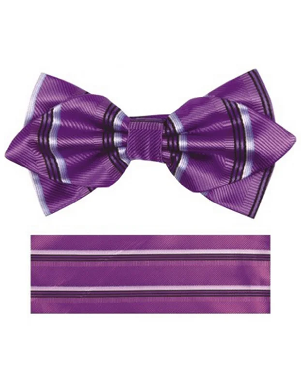 elegant silk necktie combinations for weddings-Purple & Black Bow Tie Set