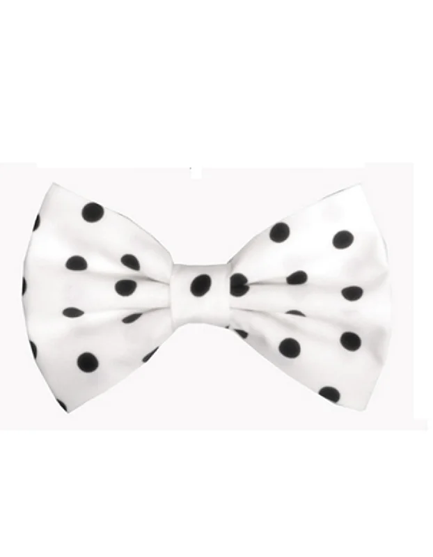 classic silk wedding necktie colors for men-White & Black Polk Dot Bow Tie