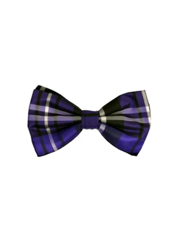 trendy silk wedding necktie options for men-Purple & Black Plaid Bow Tie