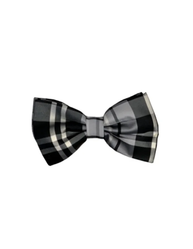 affordable silk necktie sets for business wear-Black & Grey Plaid Bow Tie