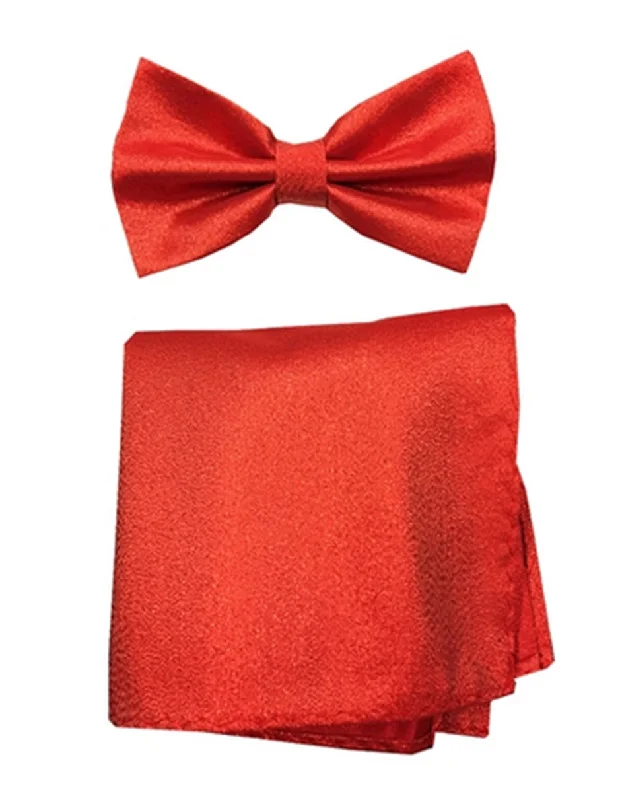 luxurious silk necktie sets for wedding events-Red Bow Tie Set