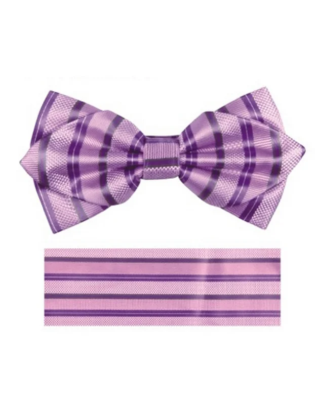 designer silk necktie options for office wear-Lavender Stripe Bow Tie Set