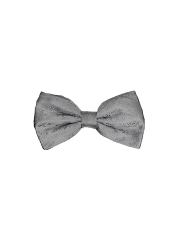 unique silk necktie options for business wear-Silver Paisley Bow Tie