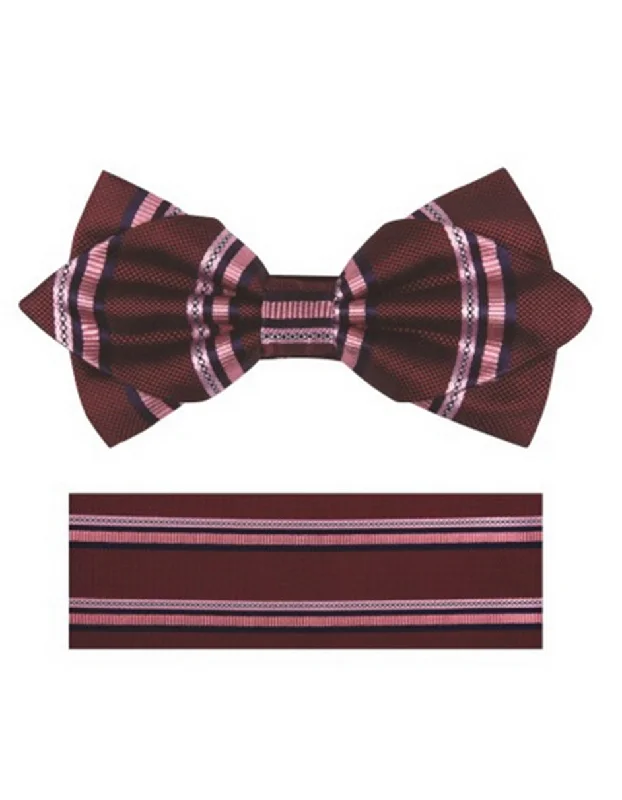 vibrant silk wedding necktie designs for men-Plum Stripe Bow Tie Set