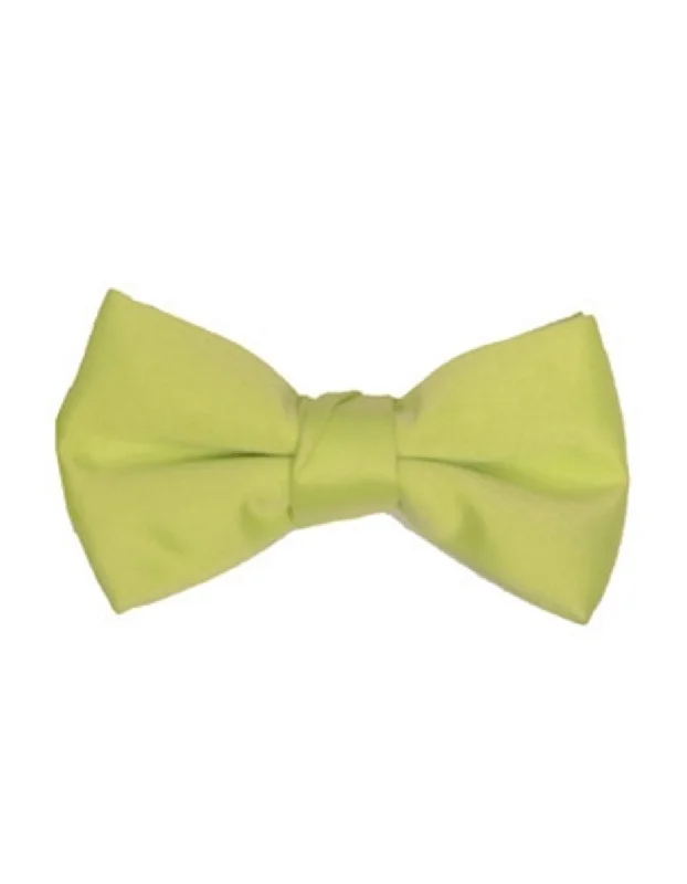 trendy silk necktie sets for business wear-Green Yellow Pre-Tied Bow Tie