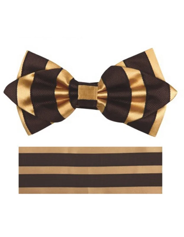 elegant silk necktie colors for office wear-Black & Gold Bow Tie Set