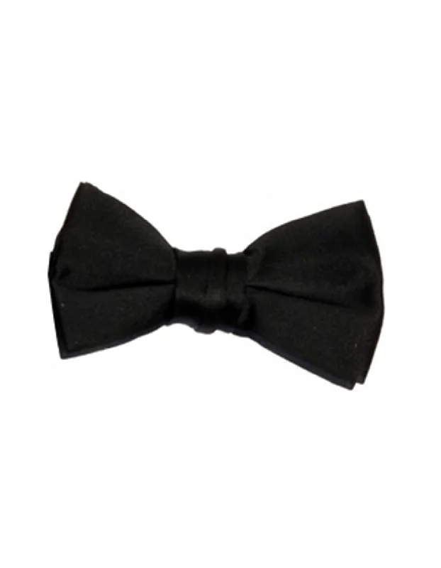 stylish silk wedding tie options for men-Black Pre-Tied Bow Tie