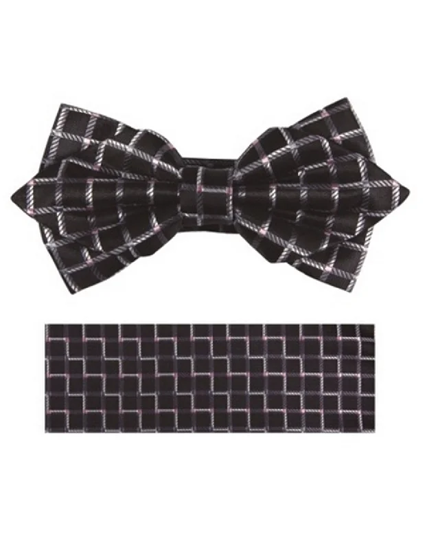 luxury silk necktie ideas for office wear-Black Square Bow Tie Set