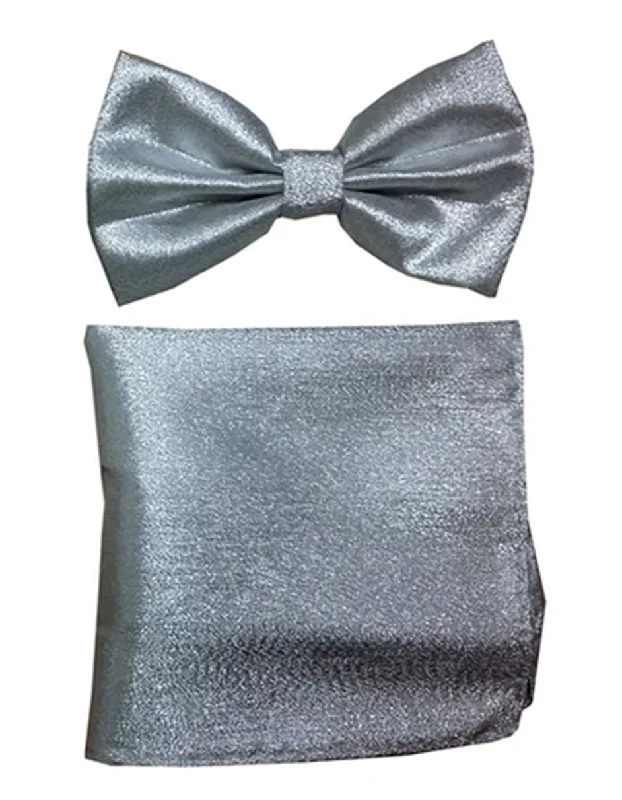 best silk necktie designs for corporate meetings-Silver Velvet Bow Tie Set