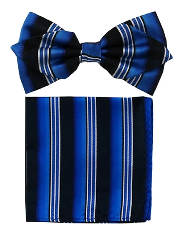 premium silk wedding necktie sets for men-Royal Blue & Black Bow Tie Set