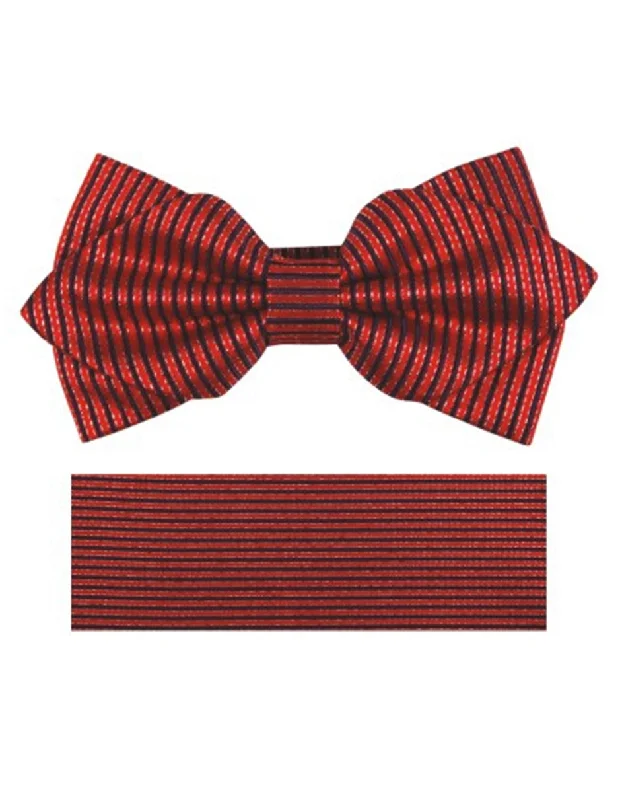 designer silk wedding necktie combinations-Red Stripe Bow Tie Set