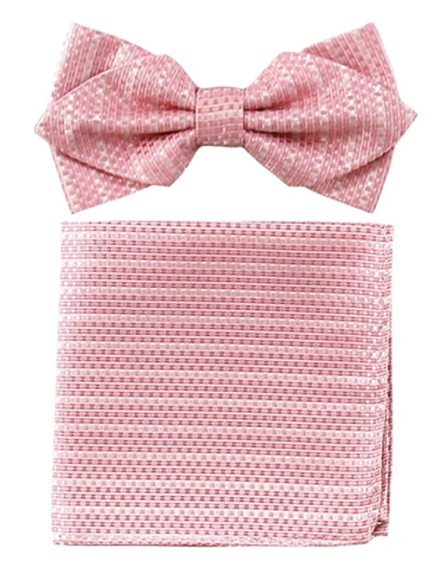 affordable silk wedding necktie designs for men-Pink Woven Bow Tie Set