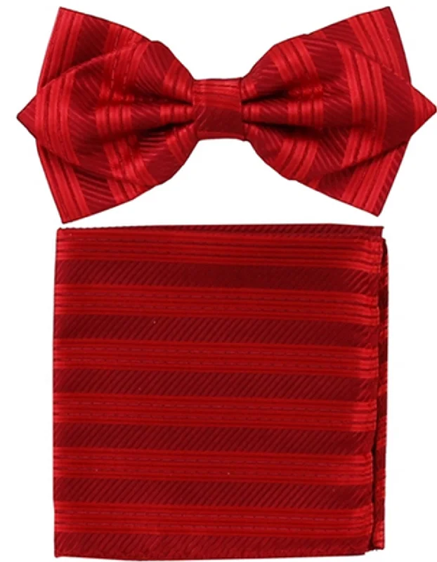 premium silk necktie ideas for wedding events-Red Stripe Bow Tie Set