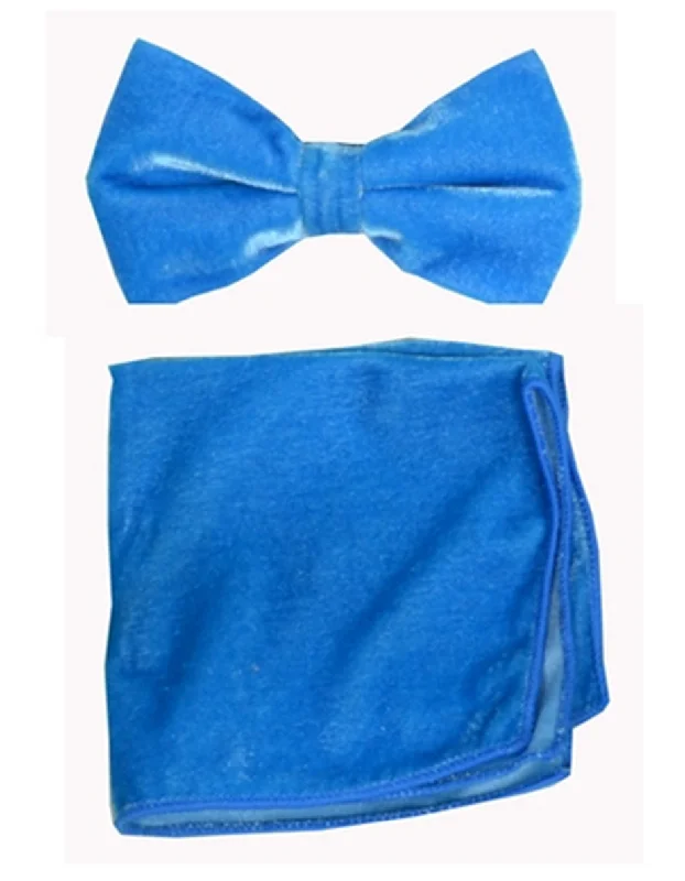 trendy silk necktie sets for office wear-Royal Blue Velvet Bow Tie Set