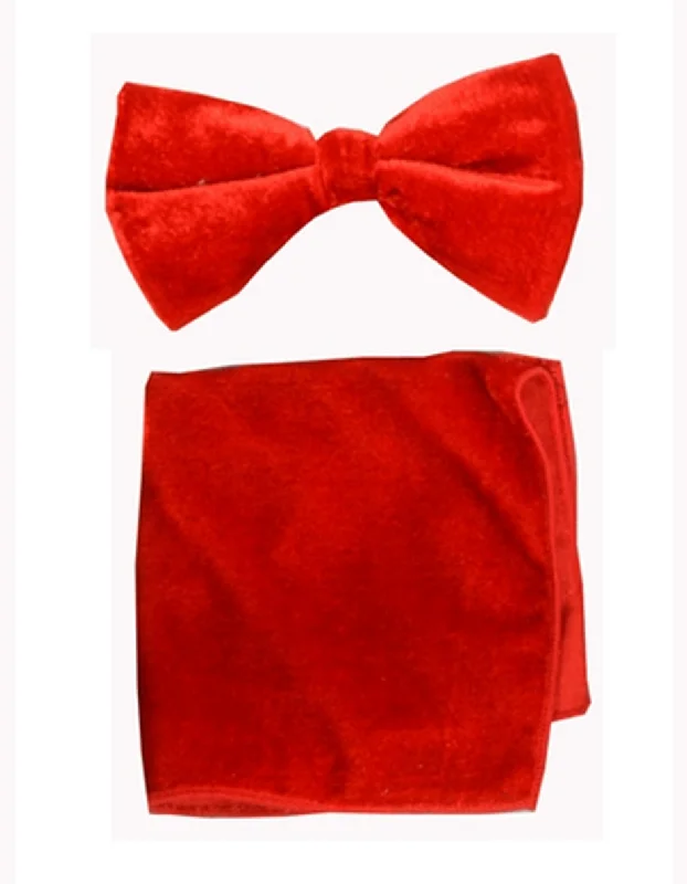 best silk necktie ideas for corporate wear-Red  Velvet Bow Tie Set